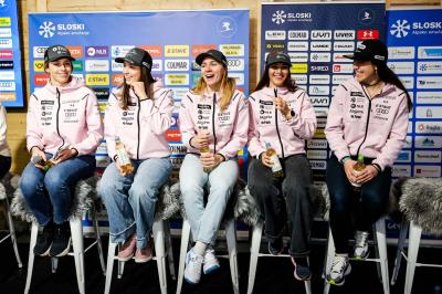 Slovenia Women's Ski team during press conference before AUDI FIS World Cup races in Kranjska gora