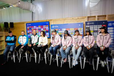 Slovenia Women's Ski team during press conference before AUDI FIS World Cup races in Kranjska gora