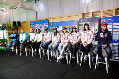 Slovenia Women's Ski team during press conference before AUDI FIS World Cup races in Kranjska gora